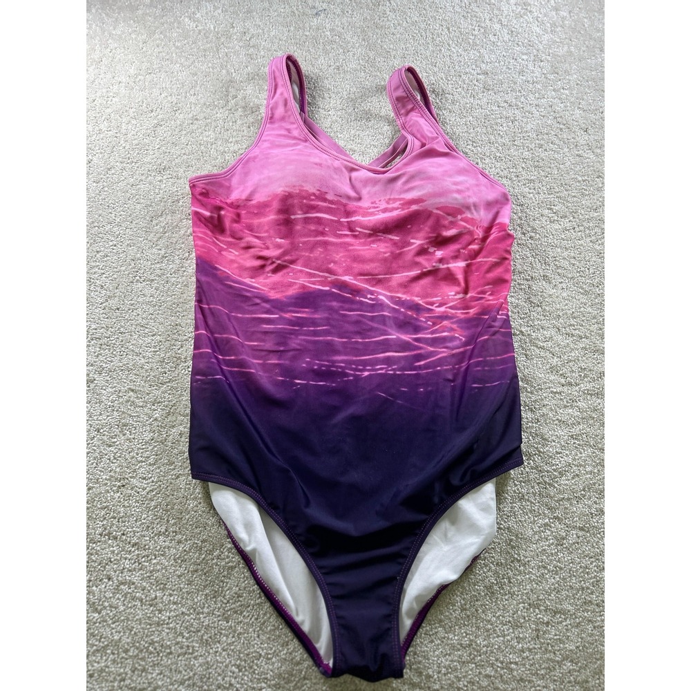Exlura Swimsuit Womens XL Pink Purple Ombre‎ One Piece Crisscross Back V Neck